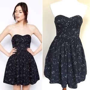 JACK WILLS Strapless Star Moon Print Black Dress 4